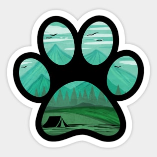 Camping Tent In A Dog Paw On Camping Sticker